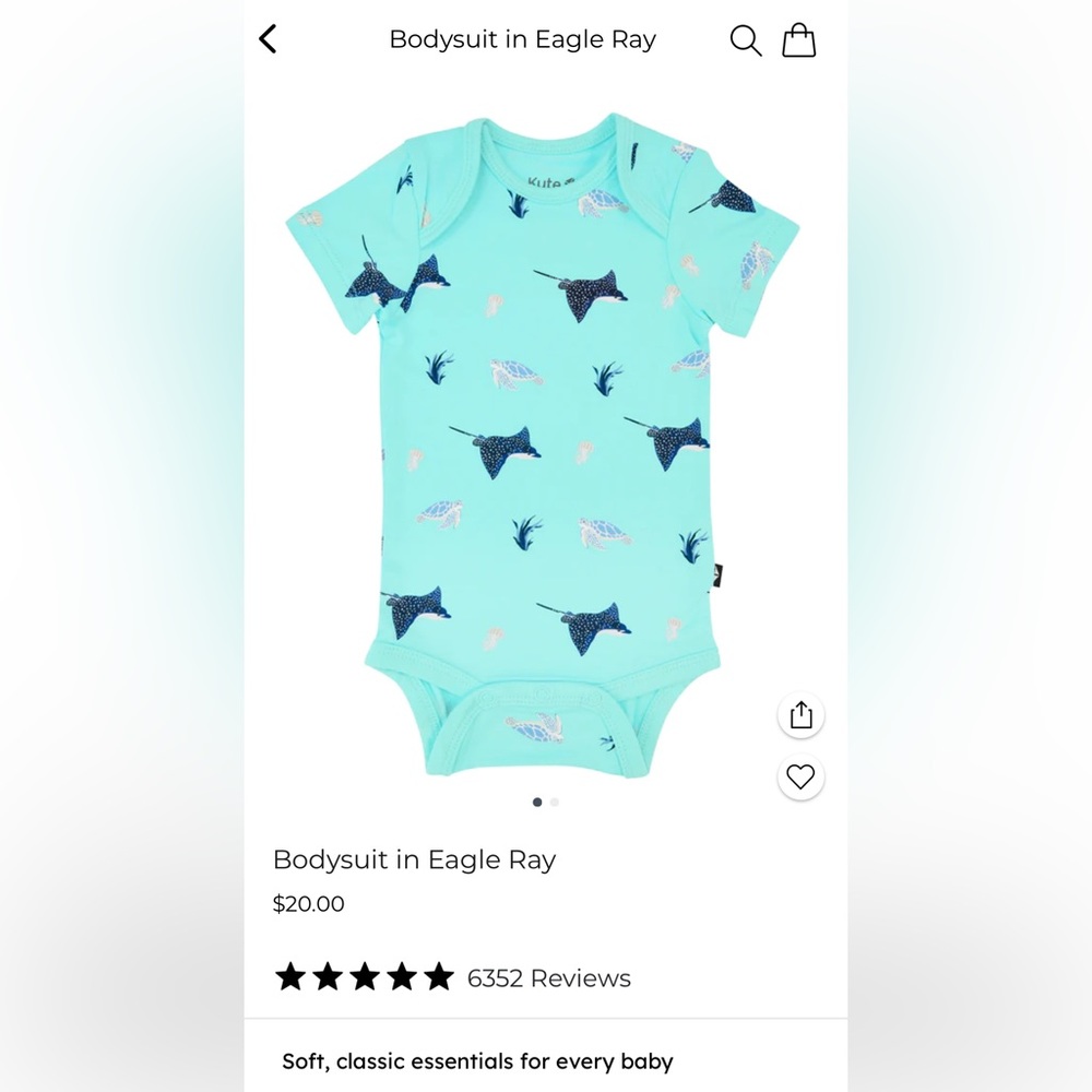 Kyte baby bodysuit in Eagle Ray pattern, 12-18 months